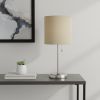 20" Silver Metal USB Table Lamp With Tan Drum Shade