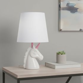 16" White And Pink Novelty Table Lamp With White Drum Shade