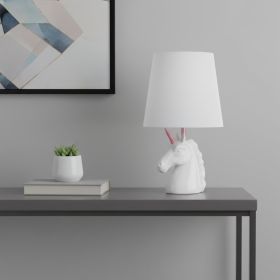 16" White And Pink Novelty Table Lamp LED With White Drum Shade
