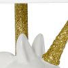 16" White And Gold Novelty Table Lamp With White Drum Shade