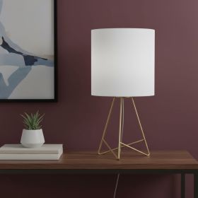 14" Gold Metal Tripod Table Lamp LED With White Drum Shade