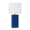 21" Blue Faux Leather Table Lamp With White Shade