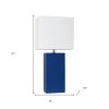 21" Blue Faux Leather Table Lamp With White Shade