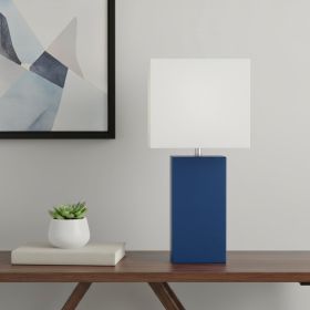 21" Blue Faux Leather Table Lamp With White Shade