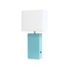 21" Aqua Faux Leather USB Table Lamp LED With White Shade