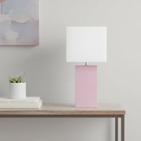 21" Blush Faux Leather USB Table Lamp LED With White Shade