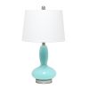 24" Light Blue And Silver Glass And Metal Novelty Table Lamp With White Drum Shade