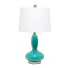 24" Teal Blue And Silver Glass And Metal Novelty Table Lamp With White Drum Shade