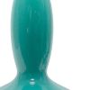 24" Teal Blue And Silver Glass And Metal Novelty Table Lamp With White Drum Shade