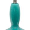 24" Teal Blue And Silver Glass And Metal Novelty Table Lamp With White Drum Shade