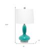 24" Teal Blue And Silver Glass And Metal Novelty Table Lamp With White Drum Shade