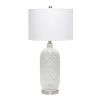 30" White Glass Novelty Table Lamp With White Drum Shade
