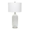 30" White Glass Novelty Table Lamp With White Drum Shade