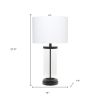 28" Black Glass And Metal Table Lamp With White Drum Shade
