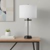 28" Black Glass And Metal Table Lamp With White Drum Shade