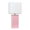 21" Pink Faux Leather Table Lamp With White Shade