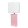 21" Pink Faux Leather Table Lamp With White Shade