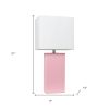 21" Pink Faux Leather Table Lamp With White Shade