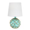 15" Aqua Glass Round Table Lamp With White Drum Shade