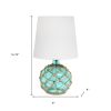 15" Aqua Glass Round Table Lamp With White Drum Shade
