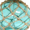 15" Aqua Glass Round Table Lamp With White Drum Shade