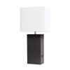 21" Brown Faux Leather USB Table Lamp With White Shade