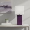 21" Eggplant Faux Leather USB Table Lamp With White Shade