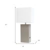 21" Gray Faux Leather USB Table Lamp With White Shade