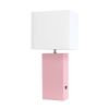 21" Pink Faux Leather USB Table Lamp With White Shade