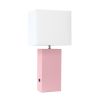 21" Pink Faux Leather USB Table Lamp With White Shade
