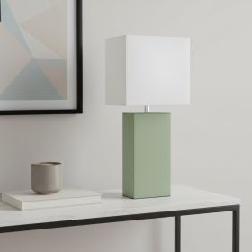 21" Sage Faux Leather USB Table Lamp With White Shade