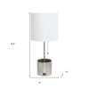 19" Nickel Metal USB Table Lamp With White Drum Shade