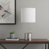 19" Nickel Metal USB Table Lamp With White Drum Shade