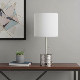 19" Nickel Metal USB Table Lamp With White Drum Shade
