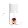 19" Rose Gold Metal USB Table Lamp With White Drum Shade