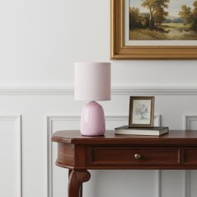 10" Light Pink Ceramic Round Table Lamp With Light Pink Drum Shade