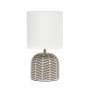 10" Taupe Ceramic Round Table Lamp With White Drum Shade