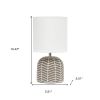 10" Taupe Ceramic Round Table Lamp With White Drum Shade