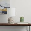 10" Taupe Ceramic Round Table Lamp With White Drum Shade