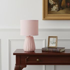 11" Light Pink Ceramic Round Table Lamp With Light Pink Drum Shade