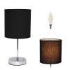 12" Silver Metal Table Lamp LED With Black Drum Shade