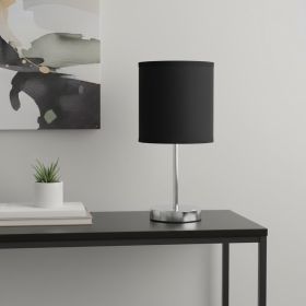 12" Silver Metal Table Lamp LED With Black Drum Shade
