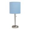 Set of Two 20" Silver Metal Table Lamp With Blue Drum Shade