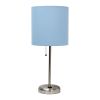 Set of Two 20" Silver Metal Table Lamp With Blue Drum Shade