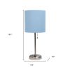 Set of Two 20" Silver Metal Table Lamp With Blue Drum Shade
