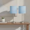 Set of Two 20" Silver Metal Table Lamp With Blue Drum Shade