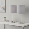 Set of Two 20" Silver Metal Table Lamp With Gray Drum Shade
