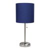 Set of Two 20" Silver Metal Table Lamp With Navy Blue Drum Shade