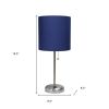 Set of Two 20" Silver Metal Table Lamp With Navy Blue Drum Shade
