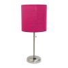 Set of Two 20" Silver Metal Table Lamp With Pink Drum Shade
